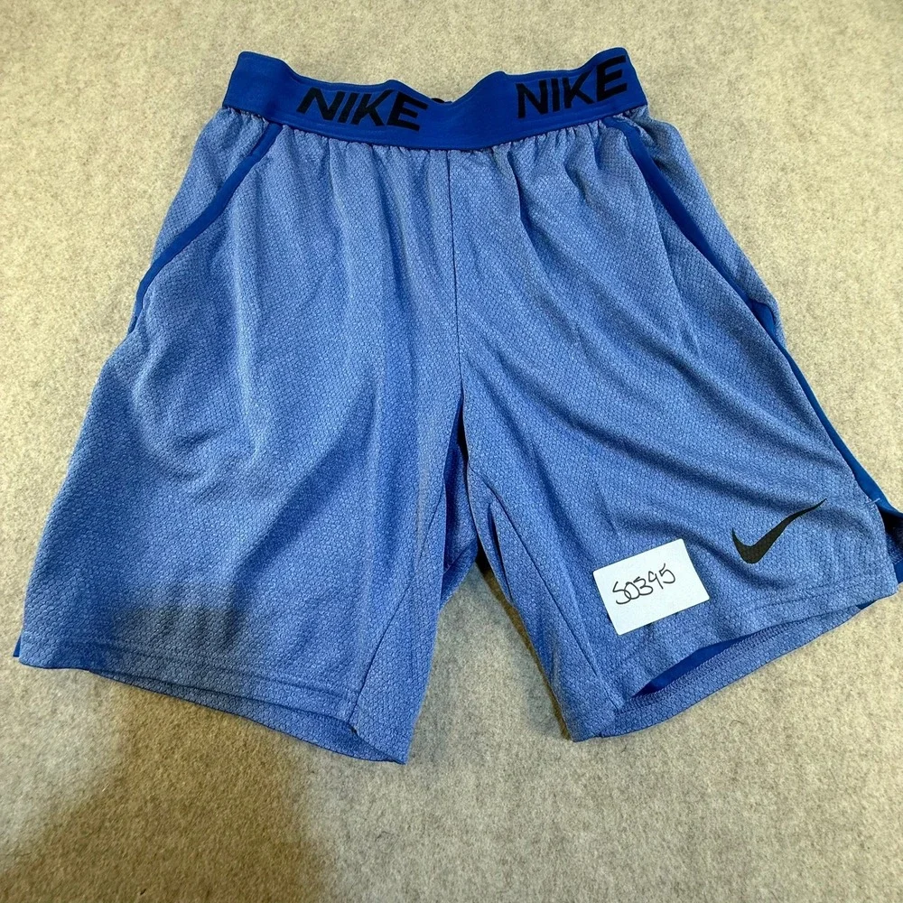 Nike Dri-FIT Mens Training Shorts Blue Textured Knit Elastic Waist Small